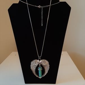 Dyed Green Howlite - Handmade angel wings pendant